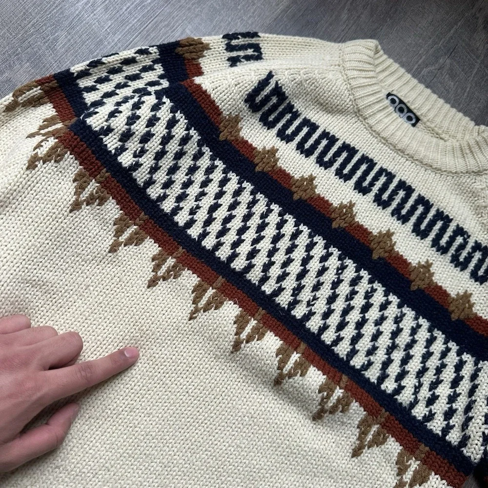 VTG GAP Sweater Mens Small Cream Brown Striped‎ Crewneck Pullover Nomadic  Y2K